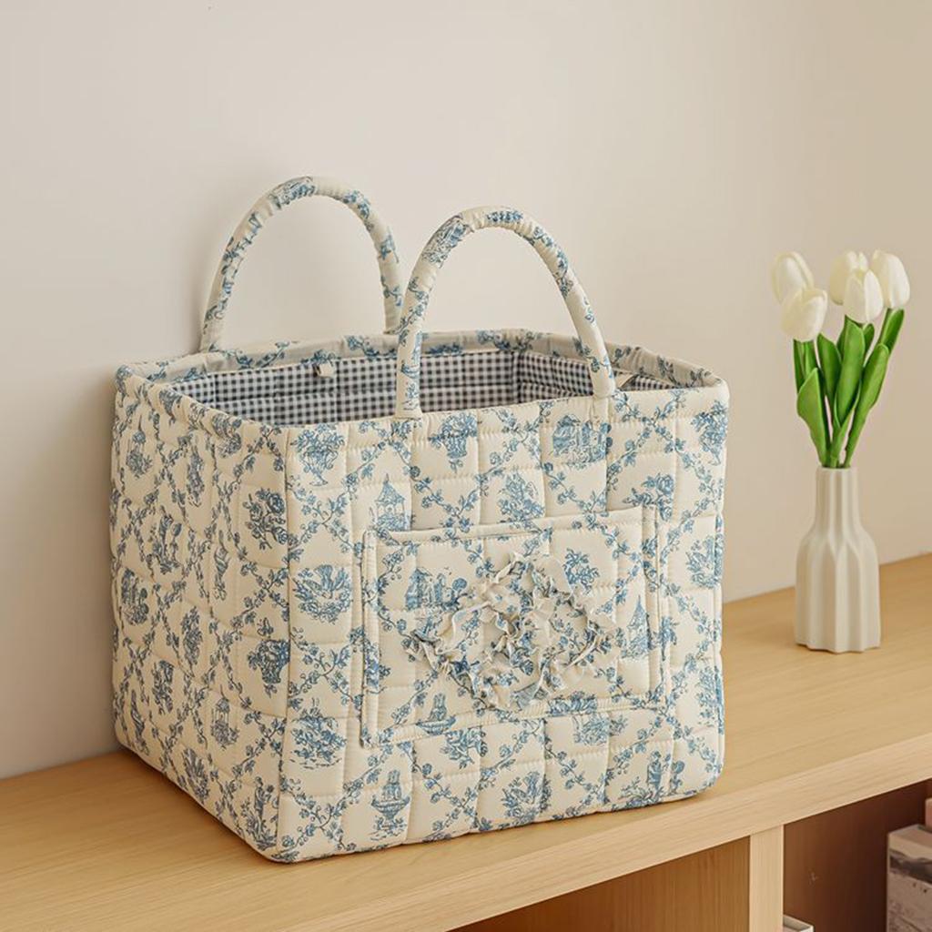 Vintage Floral Print Baskets Quilted Fabric Storage Basket Foldable Floral Patterned Basket Snack Clothes Sundries Storage Bags