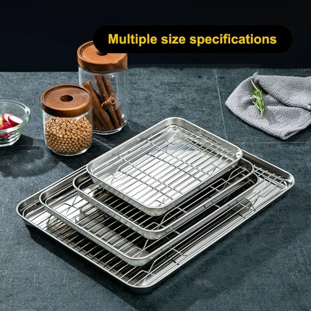 Removable Stainless Steel Baking Pan with Cooling Rack Oven Rack BBQ Tray for Cooking Roasting
