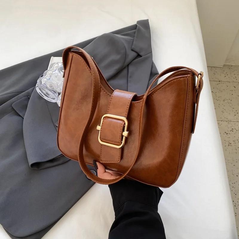Большая вместительная однотонная сумка через плечо для женщин, женская сумка подмышкой, простая и повседневная ретро-мода, новая