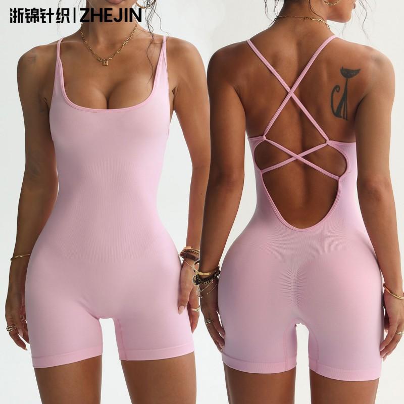 Womens High-Elasticity Quick-Dry Yoga Jumpsuit With Racerback Design Seamless Fit Gym Workout Pilates
