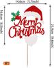 1pc Merry Christmas Cake Topper Glitter Holly Leaves and Berries Santa Hat Beard Pick for Christmas Theme Cake Decorations