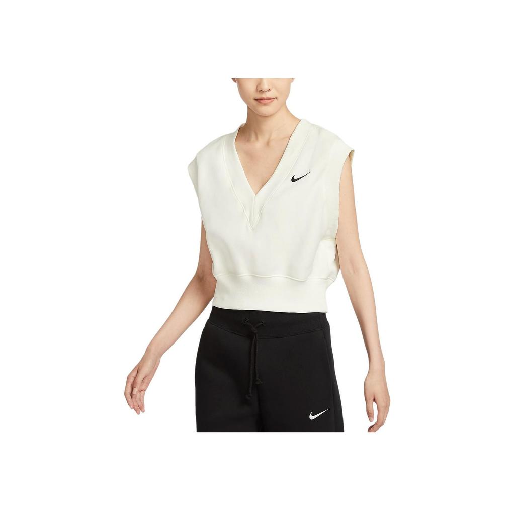Nike Спортивная одежда Phoenix Fleece Soft Comfortable V-образный вырез однотонный жилет женские топы Sail-White Black FV6317-133
