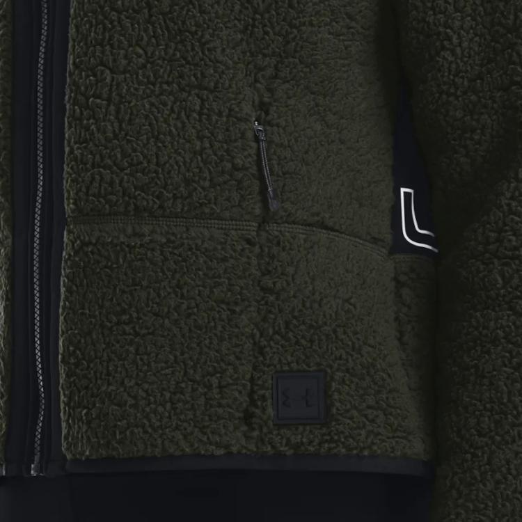 Under Armour Fleece Panel Letter Logo Print Jacket Women Jackets Green 1357479-310