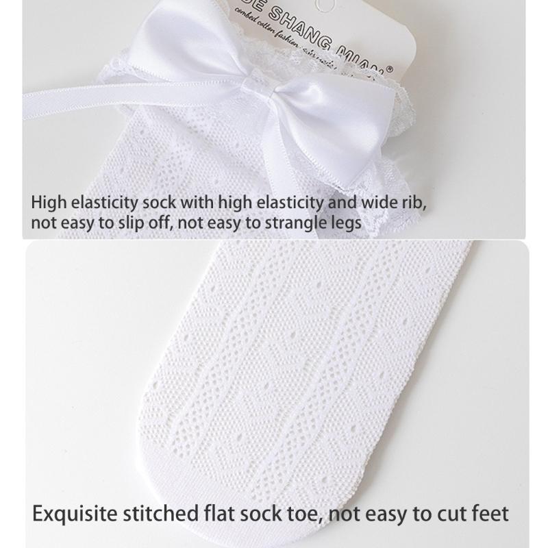 Девочки Гольфы до колена Бантик Ленточные Носки Чулки для девочки-ученицы 3-16 лет