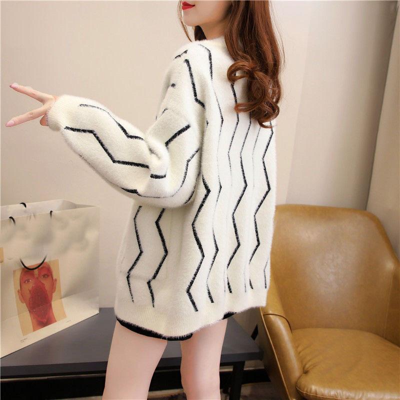 Норковое флисовое пальто, свитер, женский кардиган, осень/зима 2023, универсальный свободный и ленивый вязаный свитер с v-образным вырезом, кардиган, женские топы