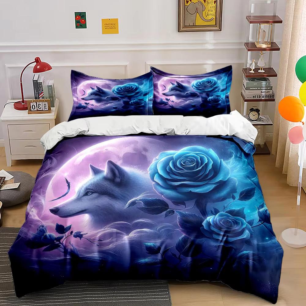 Wolf And Rose Print Duvet Cover Queen King Sports Lover Bedding Set Adult Kids Room Decor 3 Pcs With 2 Pillowcases No Quilt