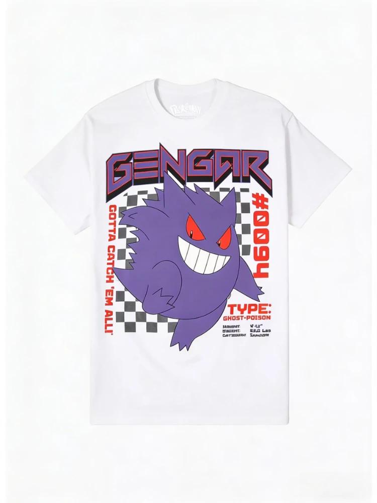 Хлопковая футболка Pokemon Gengar для мужчин и женщин, летняя, Y2K, базовая, детские футболки, с круглым вырезом, Харадзюку, футболки, свободные, с рисунком, топы