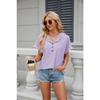 Летняя женская футболка, новая однотонная свободная футболка с короткими рукавами и пуговицами, топ
