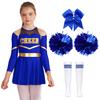 Kids Girls Cheer Leader Costume Halloween Cosplay Party Outfits Uniform Long Sleeve Dress with Pom Poms Hair Tie Socks