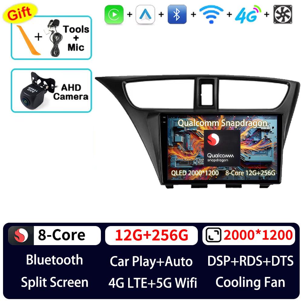 Autoradio Android 16 pour Honda Civic 9 FK FB 2012 - 2017, lecteur multimédia GPS, unité centrale Navi, Carplay sans fil, stéréo, caméra 360°