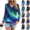 Women's Fashion V-Neck Pleated Print Casual Long Sleeve