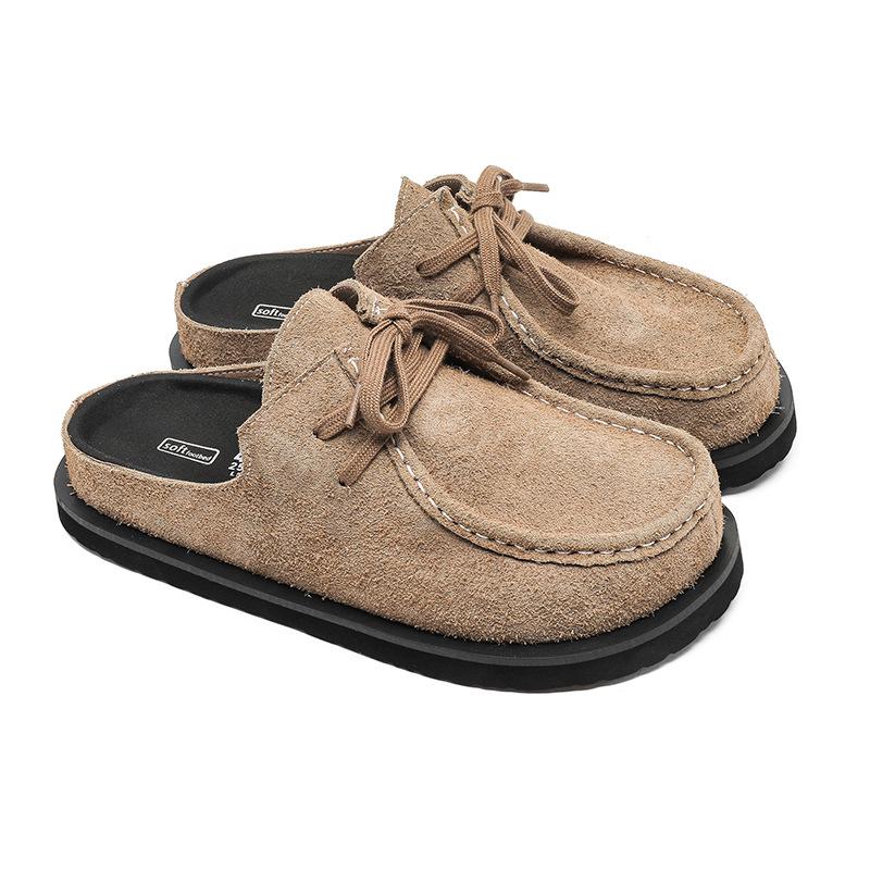 3755 ретро сумка голова шнуровка кожаные летние полушлепанцы на одной педали мужские и женские пара коровья кожа обувь