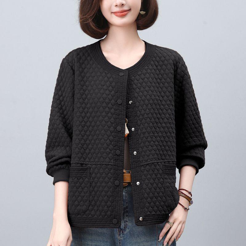 Women's Midlife & Senior Round Neck Loose Jacket - New 2025 Spring/Autumn Casual Baseball Cardigan
