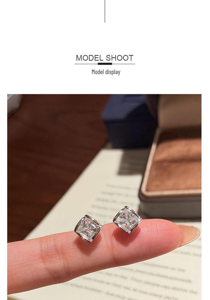 European Style S925 Sterling Silver Moissanite Square Stud Earrings