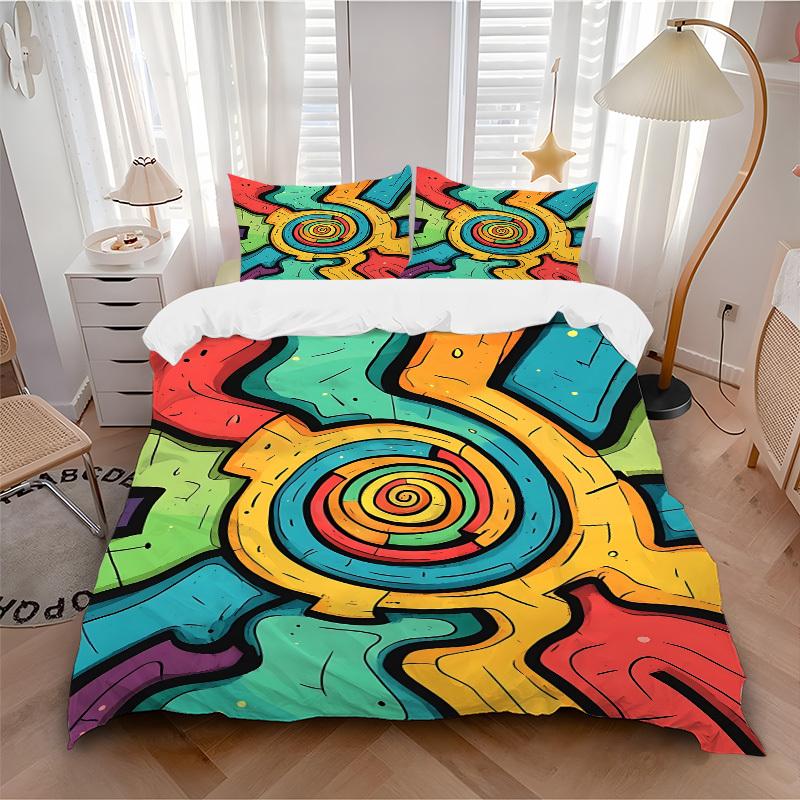 3pc Spiral Vibrant Cover Set - 1 Quilt Cover + 2 Pillowcases, All Seasons Bedroom Setting, Perfect for Home070
