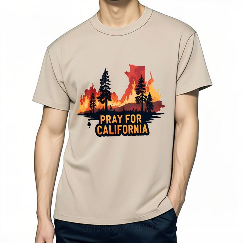 Oversized Summer Man T Shirt California Fire Silhouette Trees Prayer Short Sleeve Comfortable Round Neck Tee Shirt