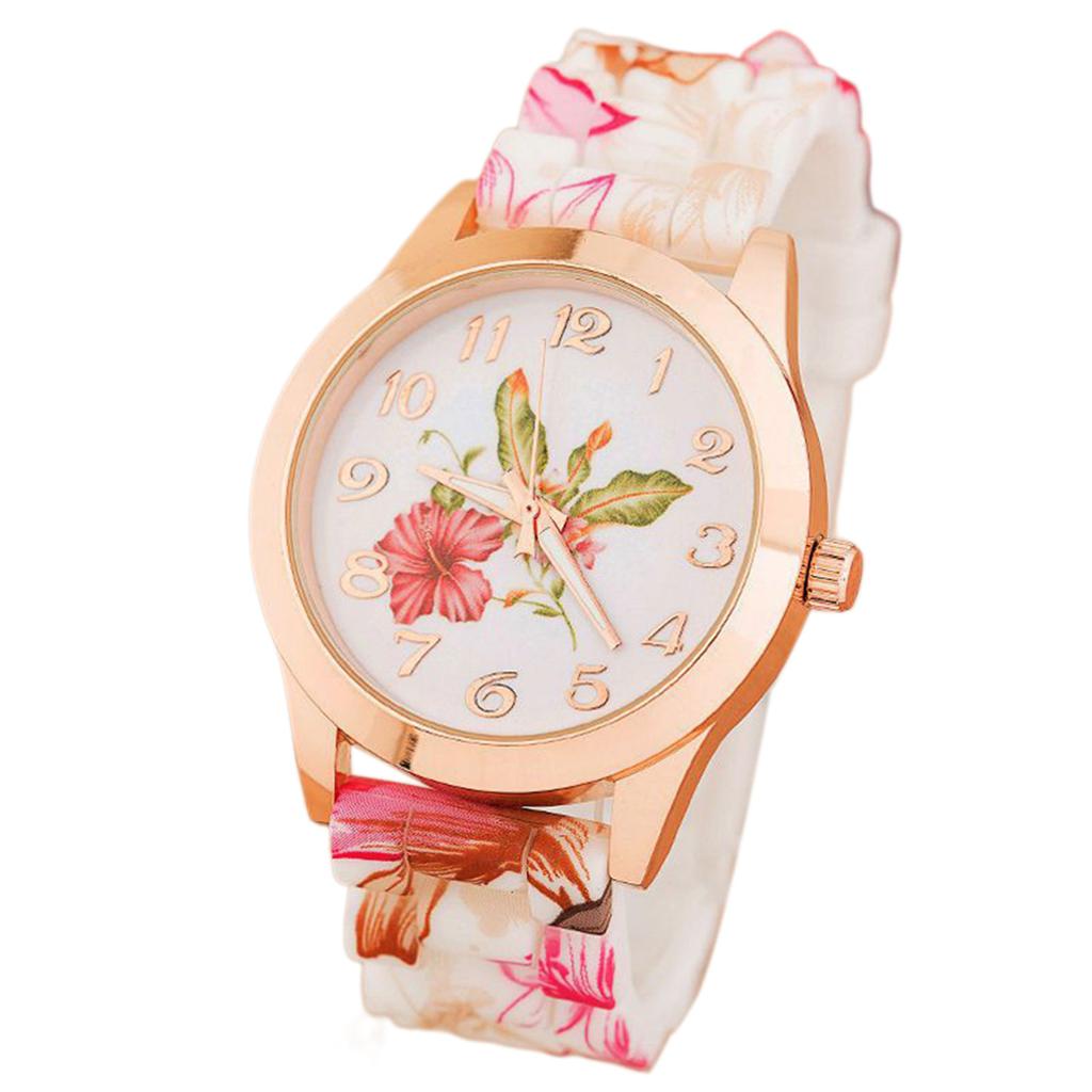 Женские печатные часы, Модные кварцевые женские наручные часы с цветочным циферблатом, Модные кварцевые аналоговые часы с тонким ремешком
