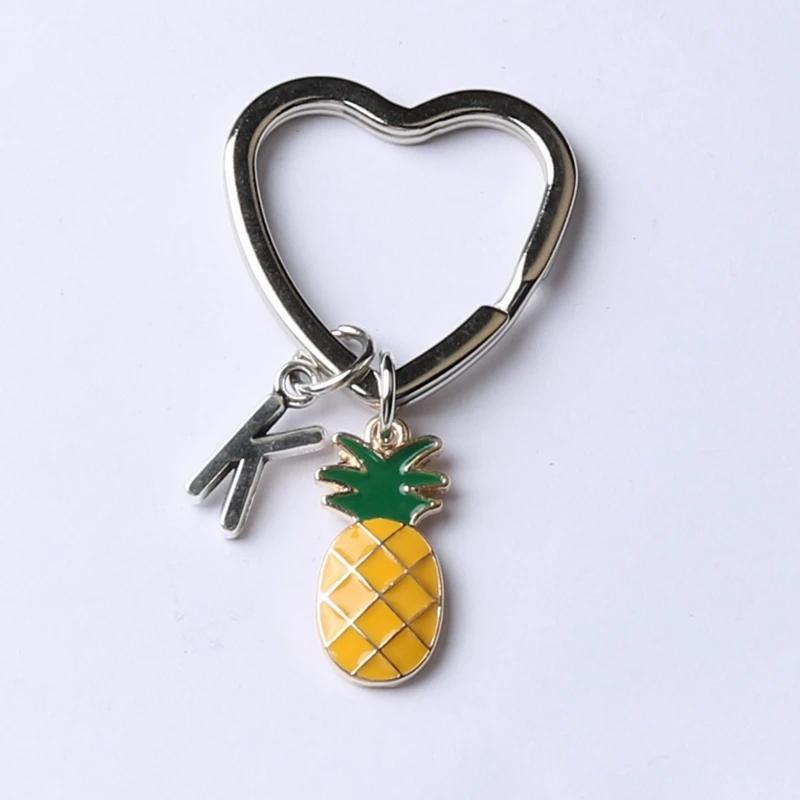 26 Letters Initial Pineapple Keychain Heart Keyring Pineapple Pendant Jewelry Fruit Charms Best Friends Keychain Gifts