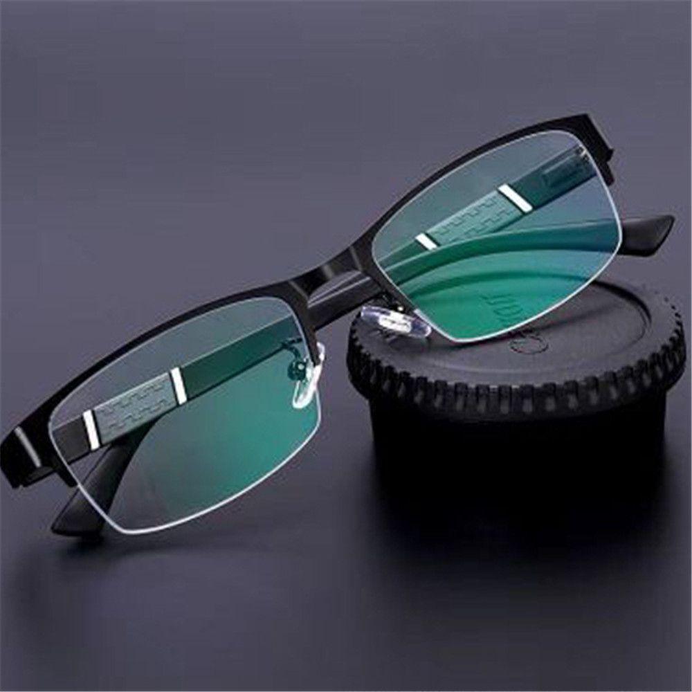 Blue Ray Blocking Anti-Blue Light Reading Glasses Eye Protection Half Frame Hyperopia Glasses Ultralight Metal Square Eyeglasses