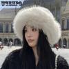 Y2k пушистая Панама из искусственного меха женская теплая толстая плюшевая зимняя шапка с кроличьим мехом женская роскошная модная вечерние панама в рыбацком стиле