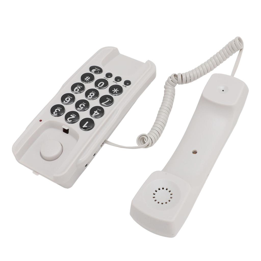 Wall Mount Phone Corded Volume Adjustable Ringer Redial Wall Telephone for Hotel Office White