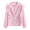 Fashion New 2024 Autumn Long Sleeve Stand Collar Casual Ruffles Chiffon Blouse Shirt Women Tops Blouses Shirts J554