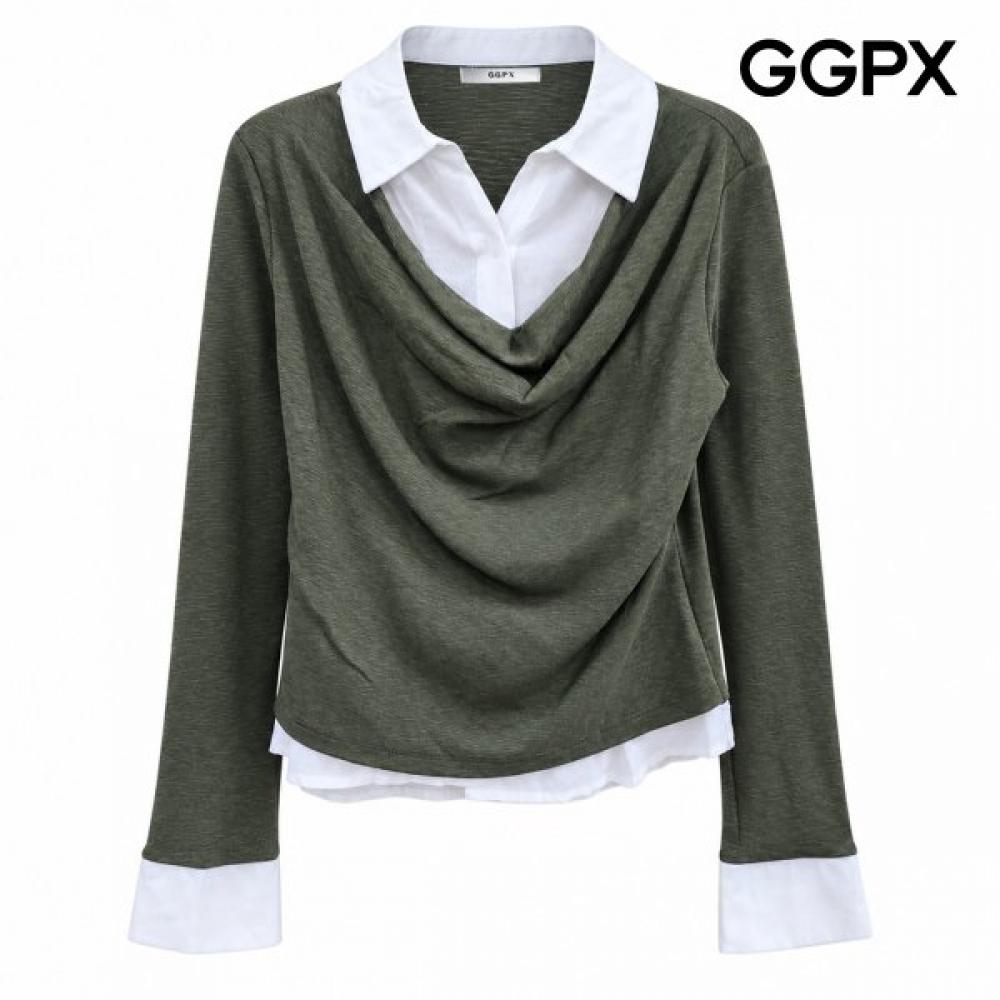 Ggpx New York Draped Colorblock T shirT Collar Neck Blouse Gqash003f