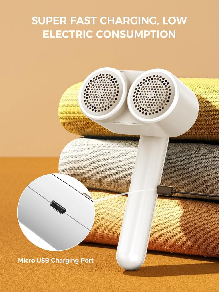 Бритва для ткани, перезаряжаемая, с двумя головками, 4-скоростной режим, вращающаяся ручка, портативная, беспроводная, подходит для штор и свитеров