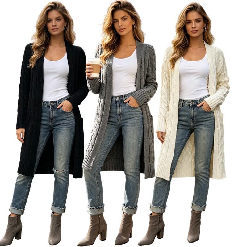 Womens Loose Knit Cardigan Plus Size Mid-Long Sweater Coat Winter
