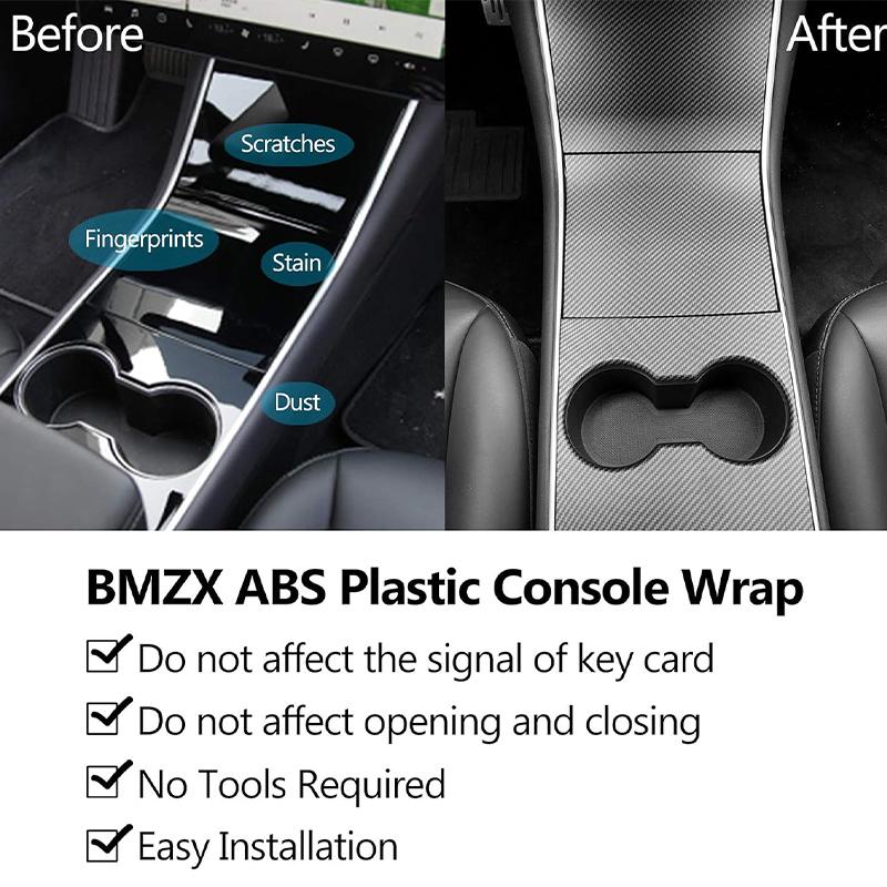 Center Console Protector Cover for Tesla Model 3 Model Y 2017-2020 Center Console ABS Carbon Pattern Panel Car Accessories