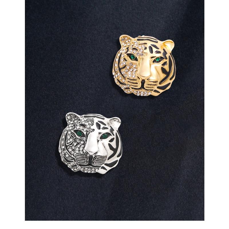 European and American high-end rhinestone tiger brooch, collar pin, vintage men's chest flower, clothing accessories, suit alloy brooch