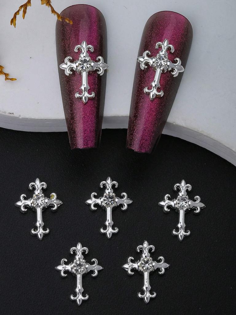 10 шт. Золотые Серебряные Кресты для ногтей 3D Белые Розовые Стразы Украшения для ногтей Украшения для ногтей DIY Украшения для ногтей Принадлежности для ногтей