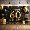 Блестящий баннер с надписью «С 60-летием!», чёрно-золотые шары, украшение для фона на день рождения, реквизит для фотосъёмки