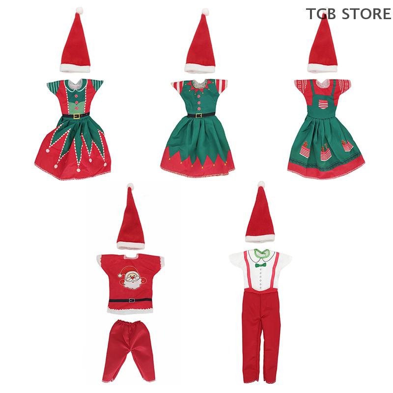 1Set Christmas Dress Outfit Dress Hats For 11 Inch 30cm Doll Fashion Clothes Doll Accessories