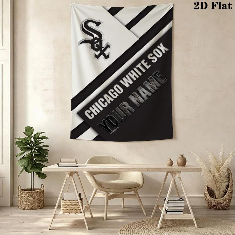 Name Custom Chicago White Sox Wall Tapestry Aesthetic Wall Hanging Printed Fabric Blanket Decorative Tapestries for Bedroom Living Room Home Decor