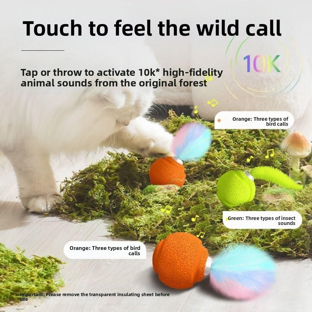 With Sound Interactive Cat Ball With Feathers Self-entertainment Training Pet Bouncy Ball TPU Interactive Cat Toy Ball