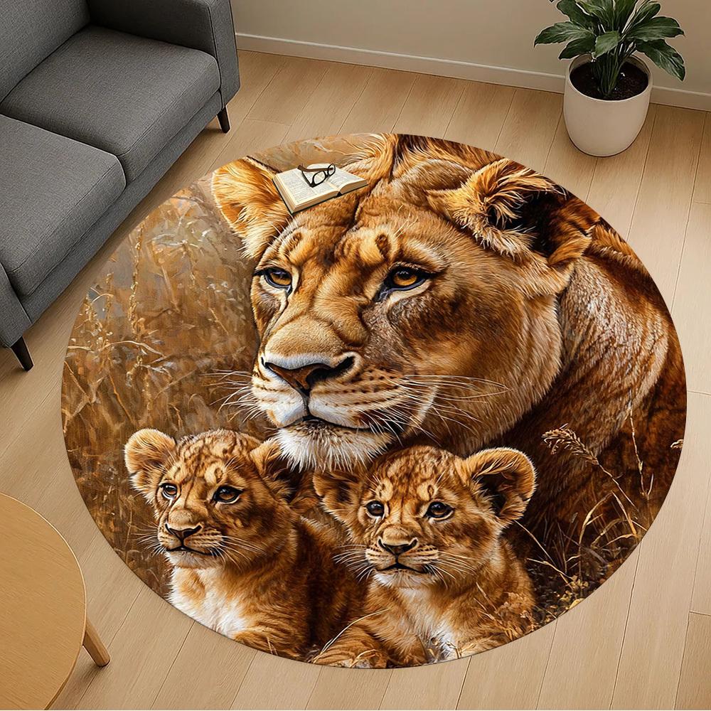 1PC lioness cubs Office Round Area Rug, Under Office Chairs Bedroom Living Room Home Decor, Carpet for Office -1110113