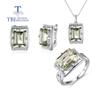 Natural Green Amethyst Jewelry Set Oct 9*11mm Necklace Earrings Rings 925 Sterling Silver for Women Daily Wear Nice Gift Tbj