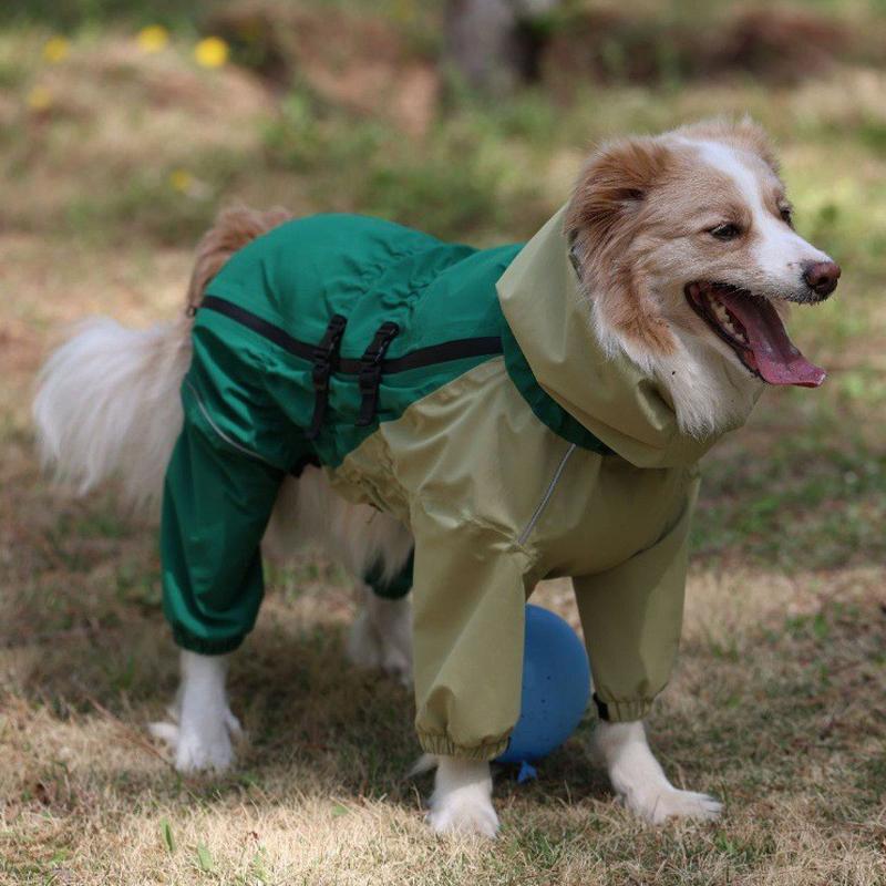 Four Legged Protection Suit Dog Raincoat With Reflective Stripe Dog High Neck Hooded Stormcoat Clothes Windproof Dog Clothing