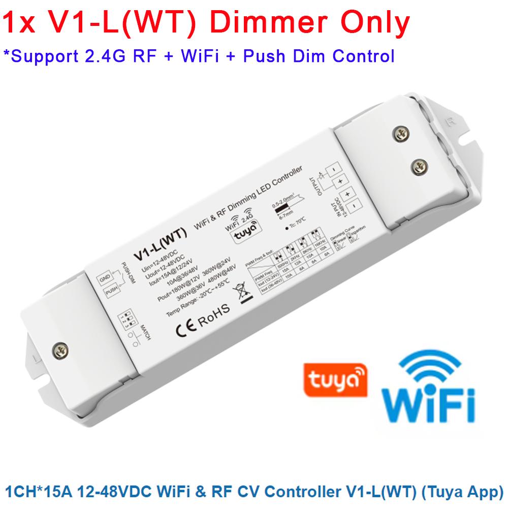Skydance V1-L 2.4G RF Wireless Remote V1-L(WT) WiFi Tuya APP + Push Dim LED Dimmer CV Controller 12V 24V 15A PWM 0-100% Stepless