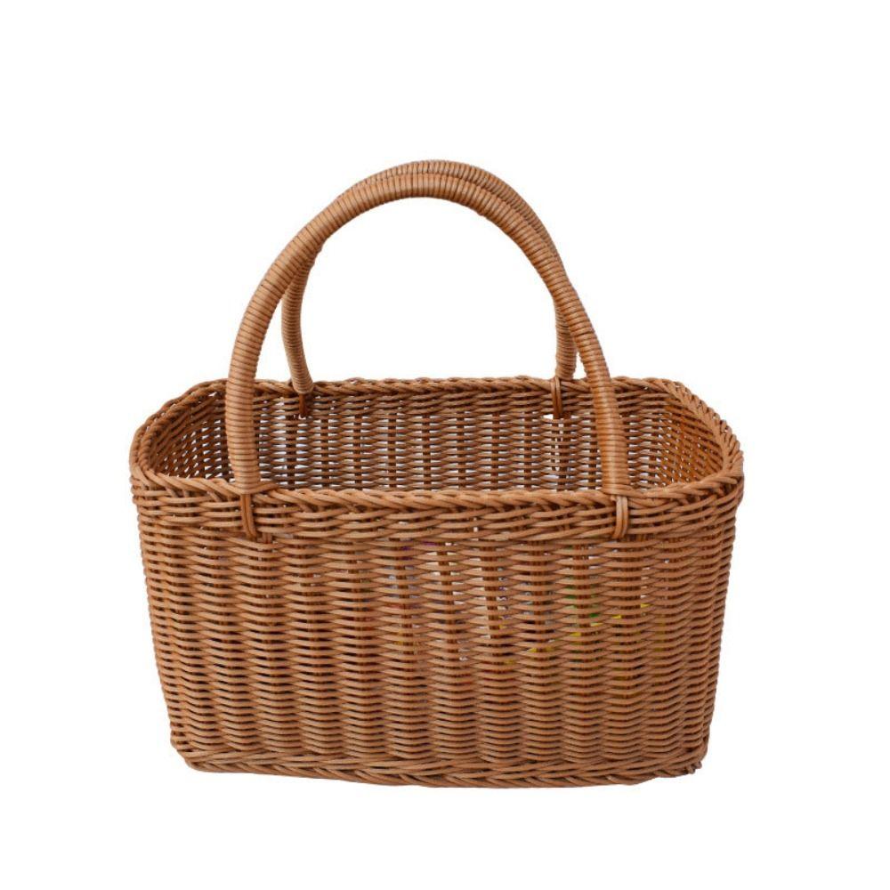 With Handle Picnic Basket Rattan Flower Basket Decorative Woven Basket  Fruit