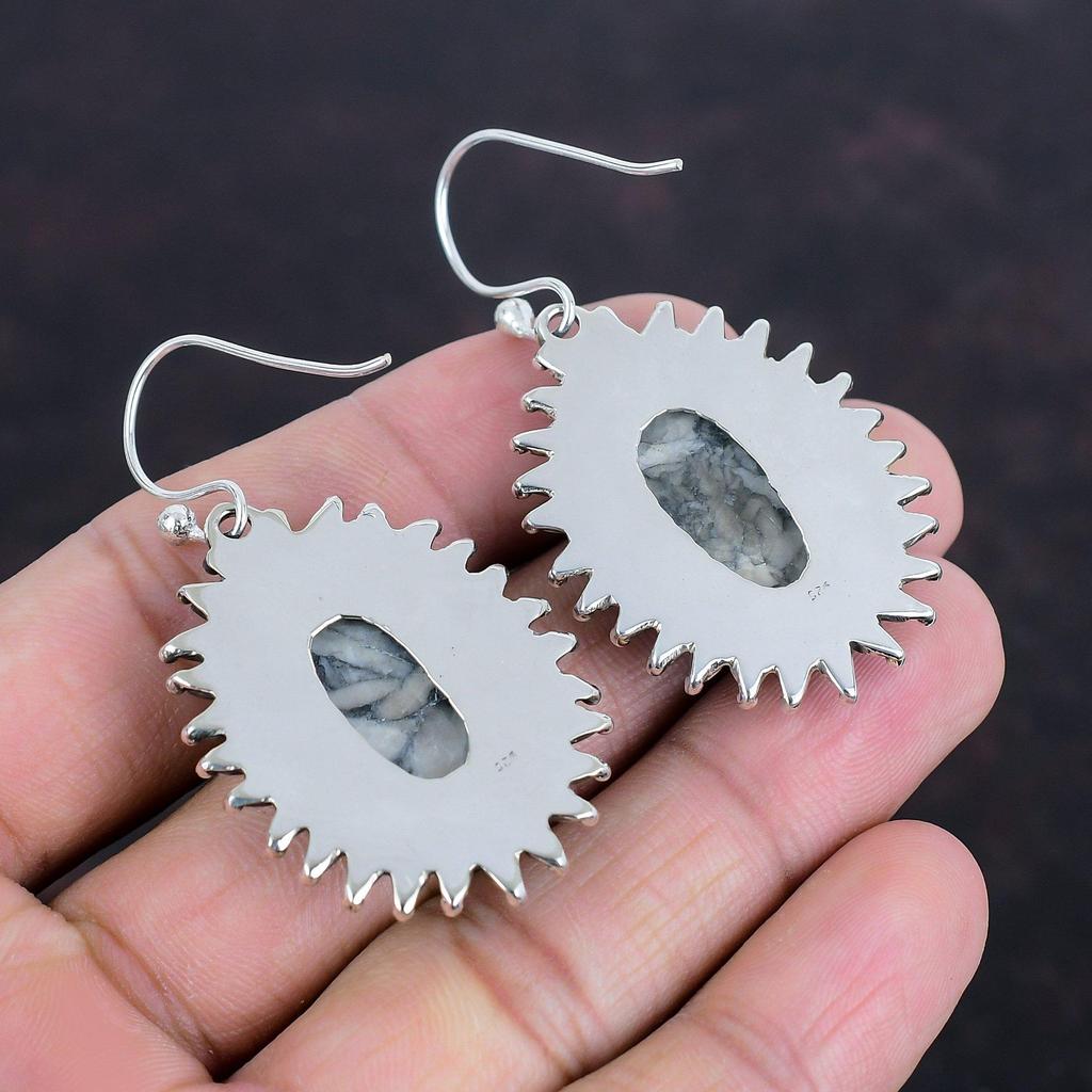 Серьги из яшмы Pinolith Jasper, оригинальные драгоценные камни, ювелирные изделия ручной работы, серьги из стерлингового серебра 925 пробы, антикварные серьги, ювелирные изделия из яшмы Pinolith Jasper, подарки для нее