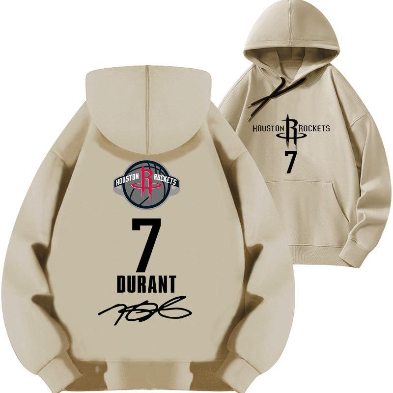 Kevin Durant No. 7 Rockets Printed Hooded Sweater Top Basketball Loose Fall and Winter Fleece Thickened Clothes