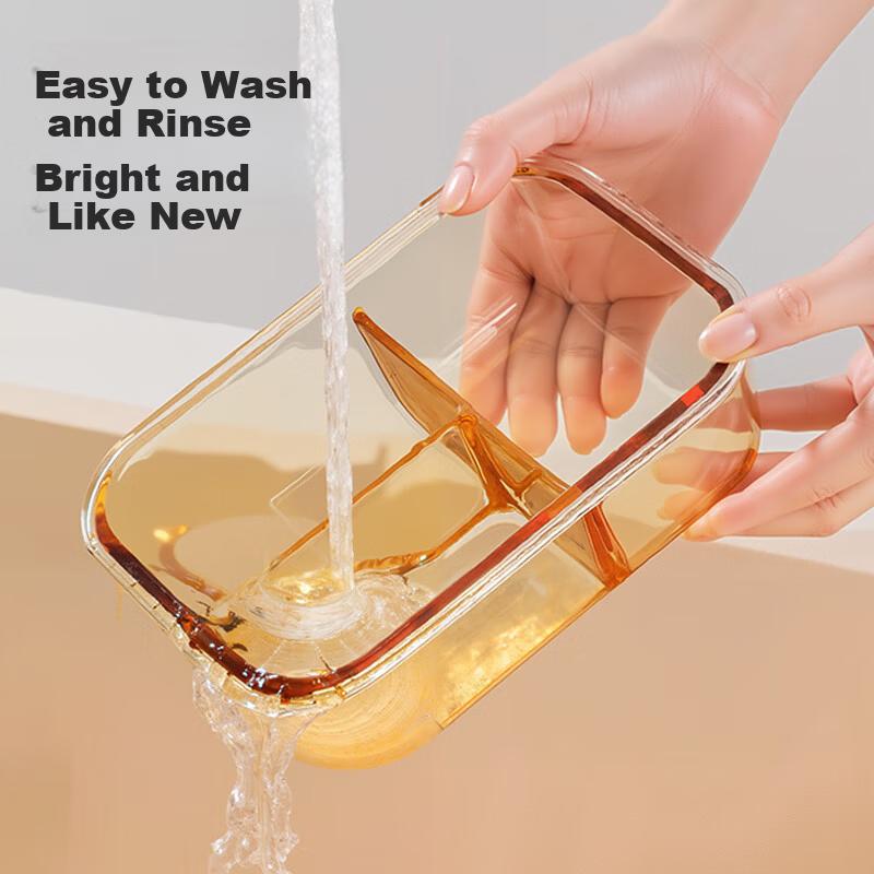 High Borosilicate Heat-Resistant Microwaveable Divided Fresh-Keeping Box, 3-Compartment 1040mL Amber Color, Lunch Box