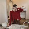 Women's Red Knitted Two-Piece Cardigan & Embroidered Bottoming Shirt - Autumn Retro Style