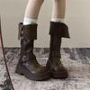 Женские Faion Длинные сапоги Двустороннее ношение Длина до щиколотки Флисовая подкладка Толстый каблук Рыцарские сапоги Осень Зима Новое поступление