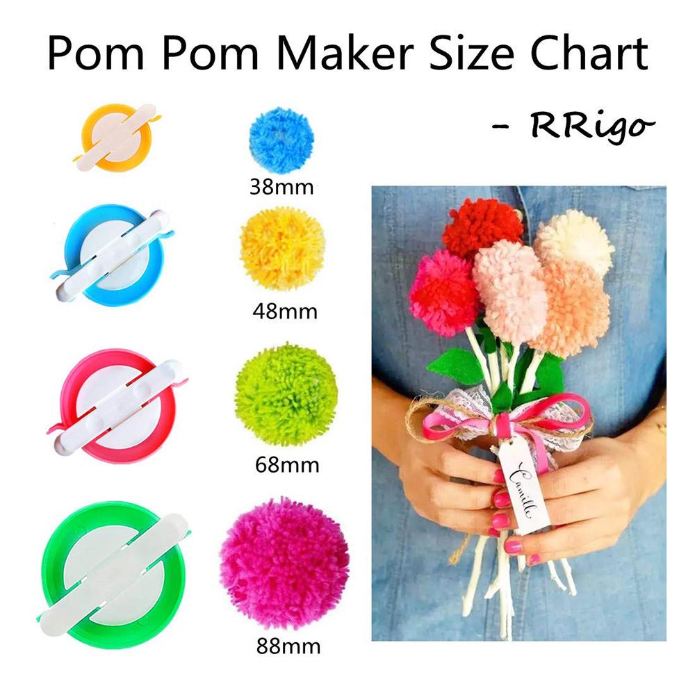 Pom Pom Maker 4 размера Набор инструментов для изготовления помпонов с нитеобрезателем, ножницами, проектом для вязания из шерстяной пряжи для детей и взрослых