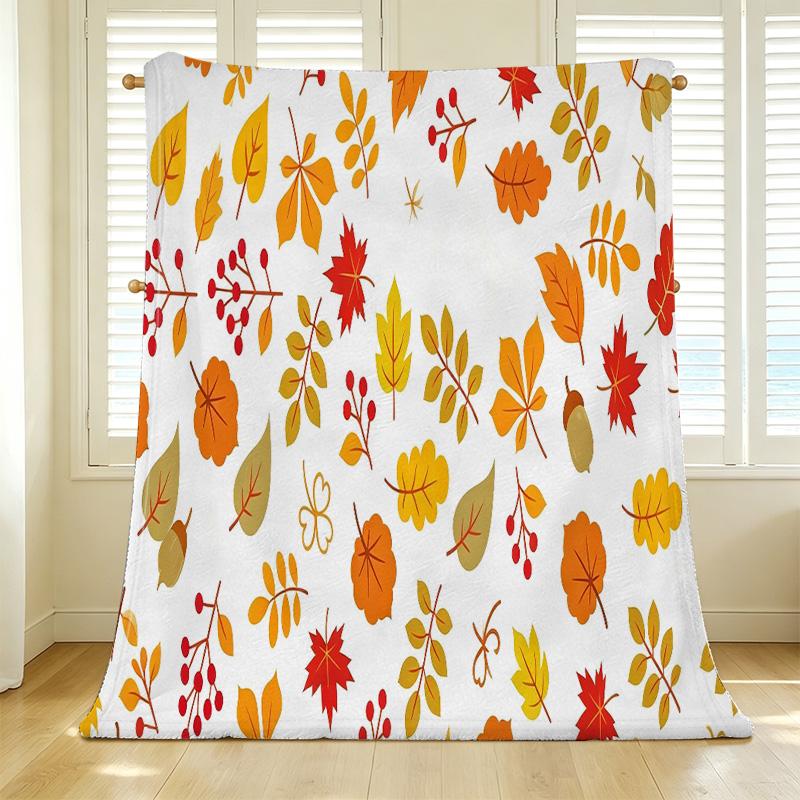 Lightweight Flannel Blanket: Autumn Leaves Print, Soft Warm Skin-friendly Throw Blanket for Home Decor, Indoor Leisure & Car Travel