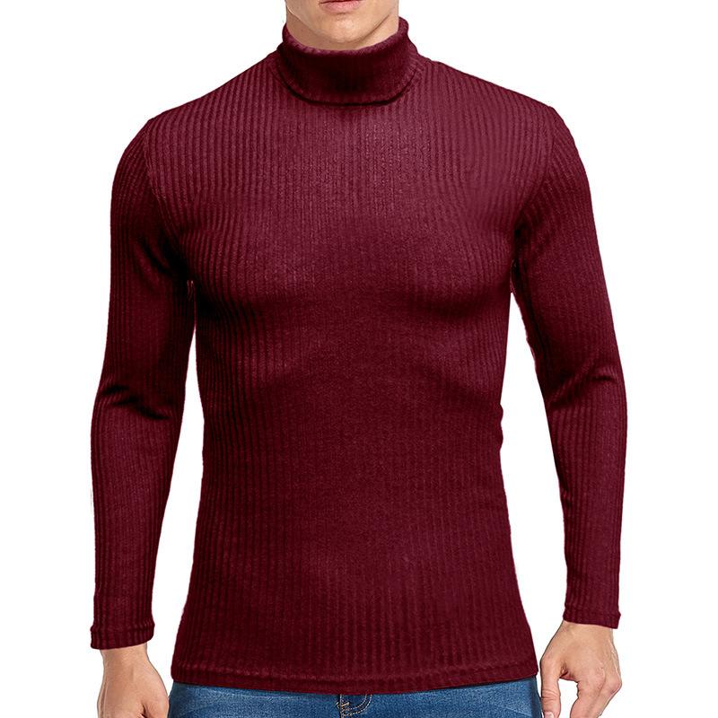 Men's Knitting Bottom Shirt Fashion High Neck Long Sleeve Fitting Versatile T-shirt