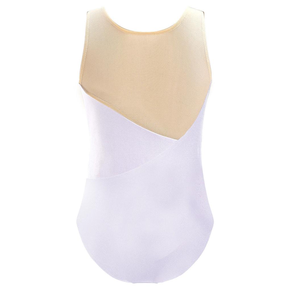 Girls Shiny Sequins Leotard Sleeveless Mesh Patchwork Ballet Dance Gymnastic Skating Jumpsuit